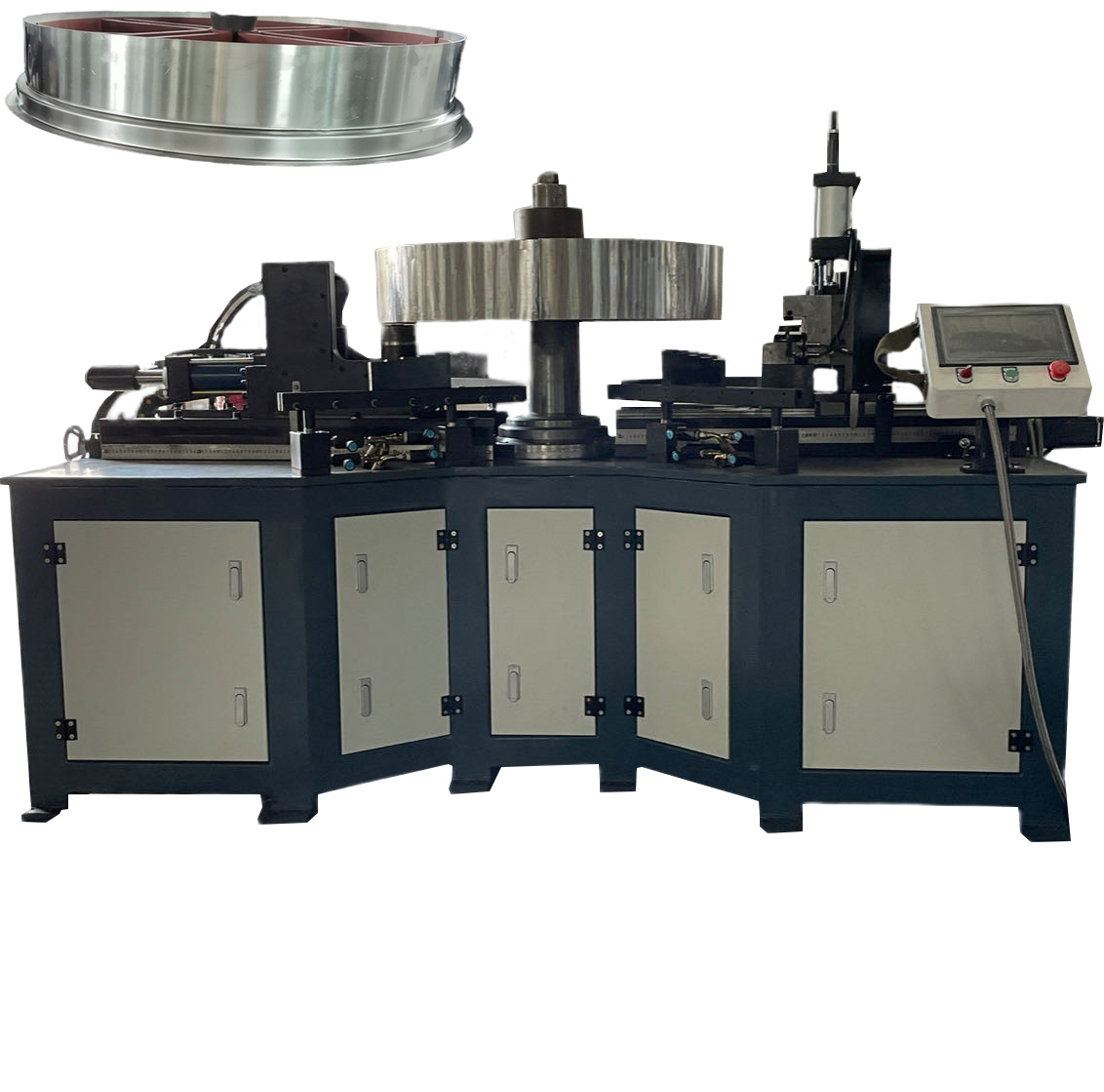 不鏽鋼(gāng)振動篩(shai)外殼翻(fan)邊折邊(bian) 重型自(zi)動翻邊(biān)機